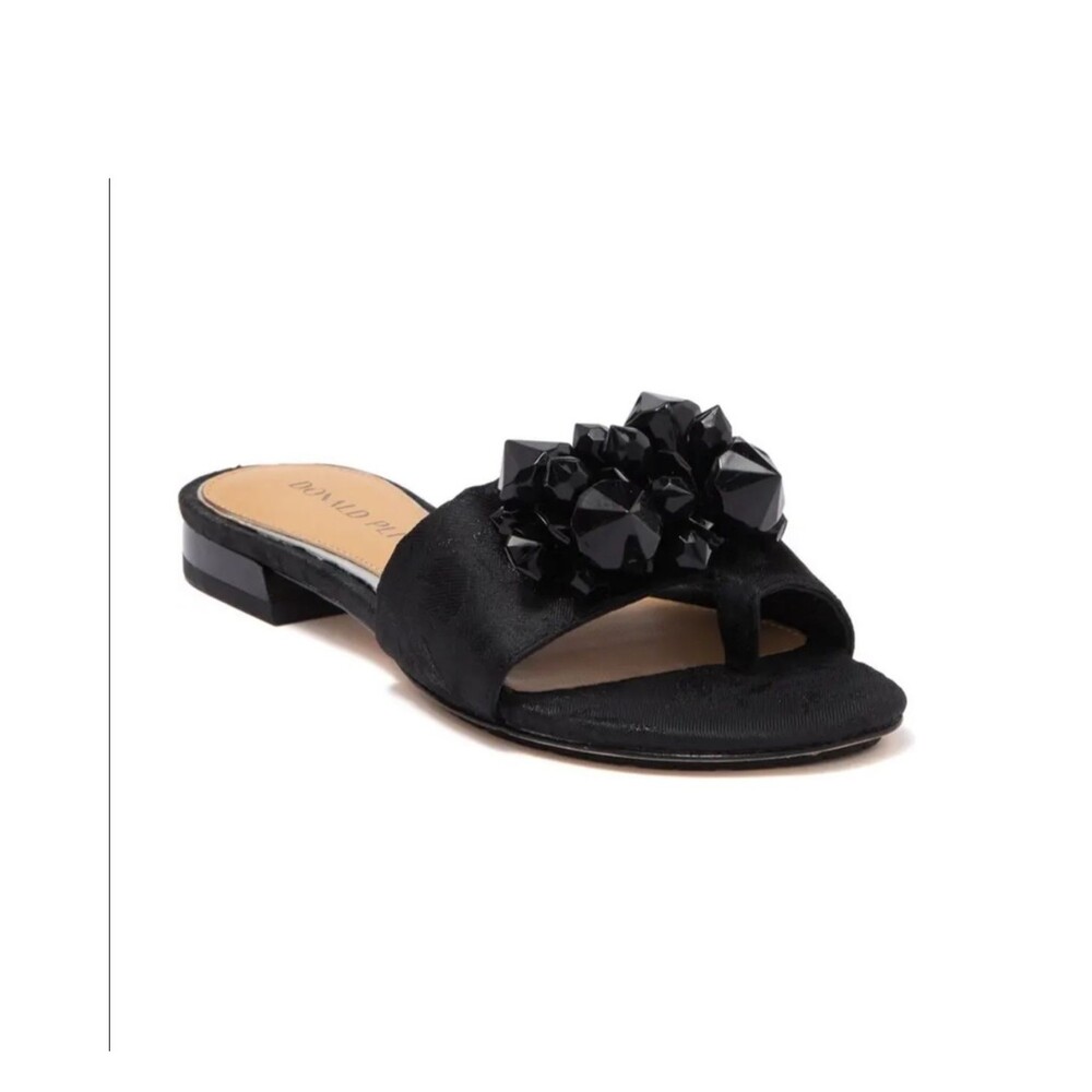 Donald Pliner Frances Open Toe Slides Thong Sandals Beaded Embellished Black 9.5